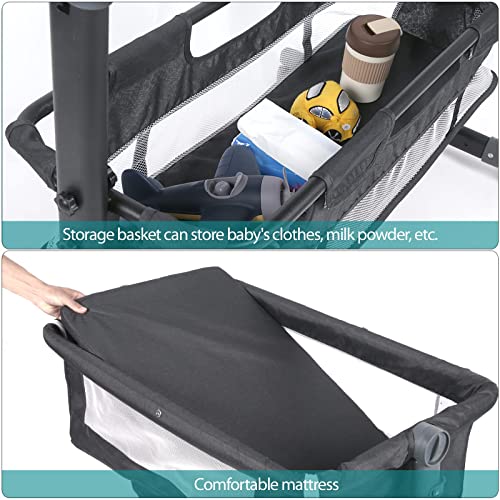 Bedside Bassinet For Baby With Wheels Height Adjustable Sleeper With Mosquito Net And Storage Bag