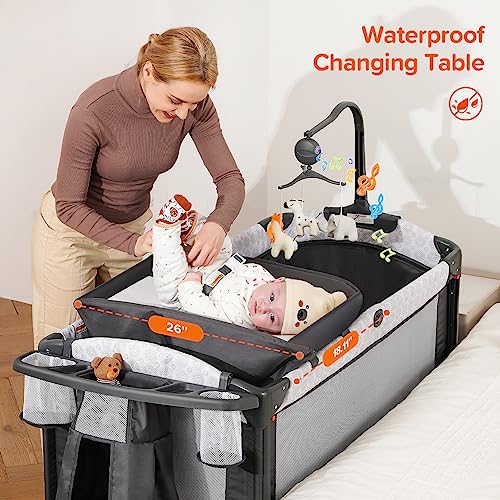 4 In 1 Baby Bassinet Bedside Crib With Diaper Changing Station And Pack And Play Mattress