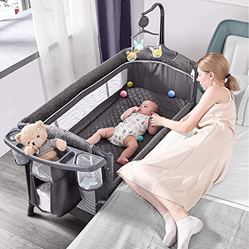 All In One Baby Bassinet Bedside Crib Pack And Play With Mattress Diaper Changer And Playard For Newborn To Toddler