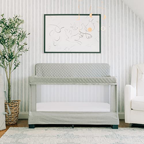 Breathable Mesh Full Size Baby Crib Portable Bed With Luxe Quilted Fabric Grey For Nursery