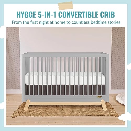Five In One Convertible Crib In Pebble Grey Oak Safe Wood Nursery Furniture Easy To Clean JPMA Greenguard Gold Certified