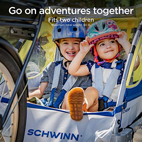 Two Seat Child Bike Trailer With Canopy For Safe Family Rides Tow Behind 20 Inch Wheels