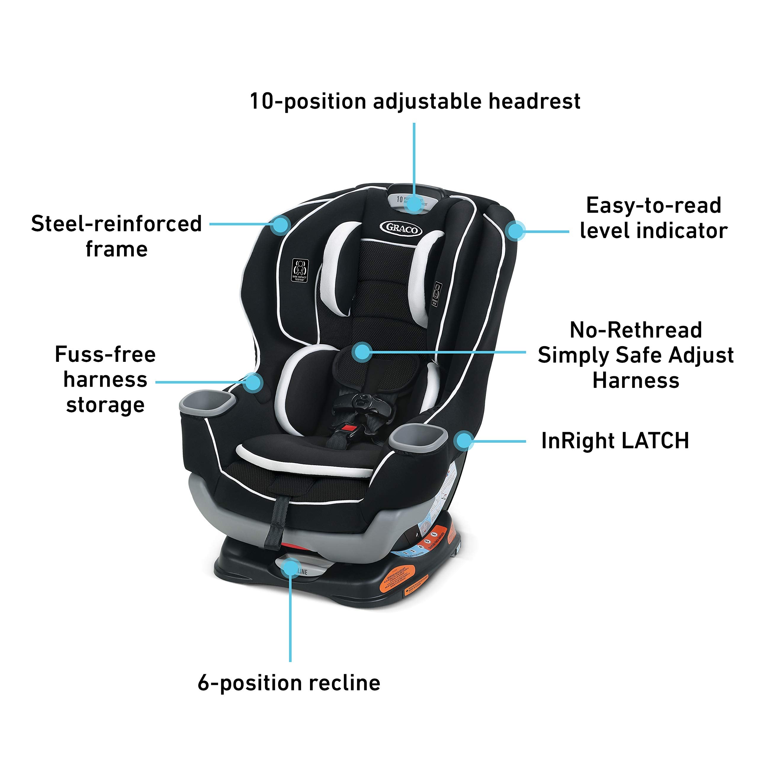 Convertible Car Seat With Extended Legroom For Rear Facing To Forward Facing Growth