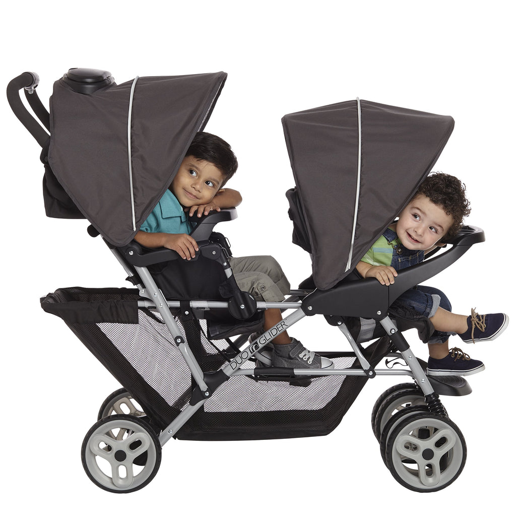 Double Tandem Stroller For Two Children Up To 40 Pounds Each With Car Seat Adapters And Easy One Hand Fold