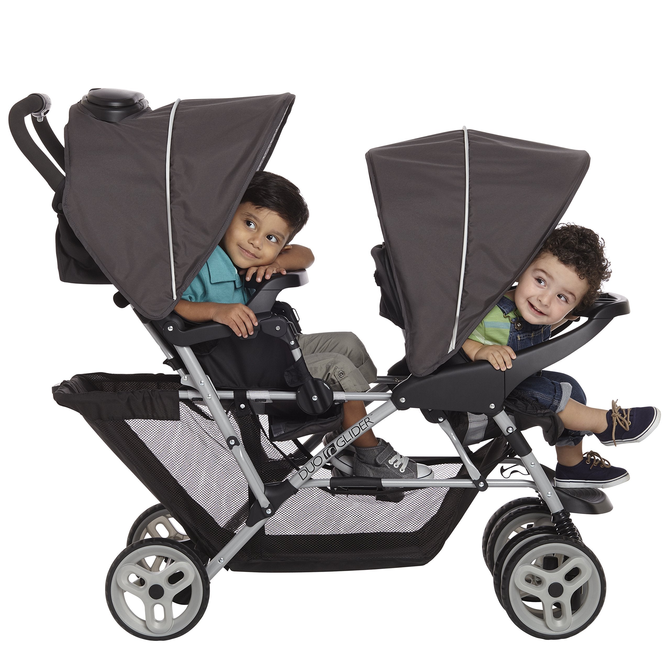 Double Tandem Stroller For Two Children Up To 40 Pounds Each With Car Seat Adapters And Easy One Hand Fold