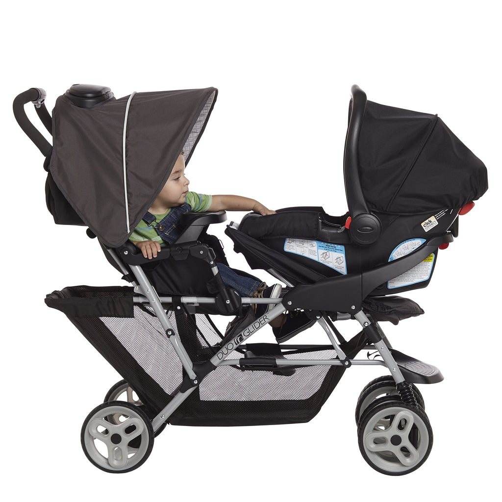 Double Tandem Stroller For Two Children Up To 40 Pounds Each With Car Seat Adapters And Easy One Hand Fold