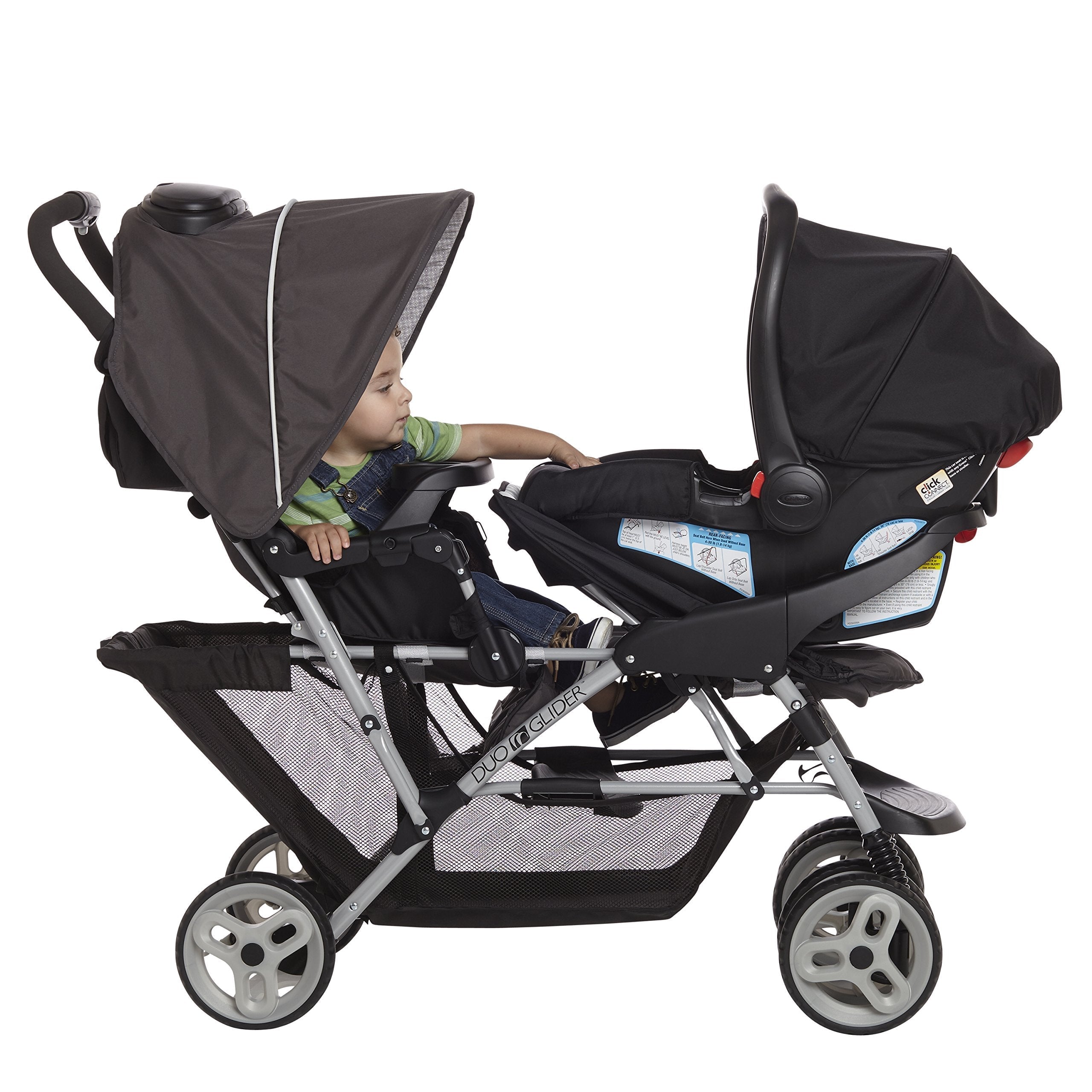 Double Tandem Stroller For Two Children Up To 40 Pounds Each With Car Seat Adapters And Easy One Hand Fold