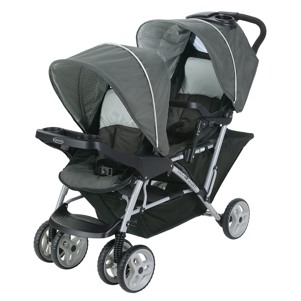 Double Tandem Stroller For Two Children Up To 40 Pounds Each With Car Seat Adapters And Easy One Hand Fold