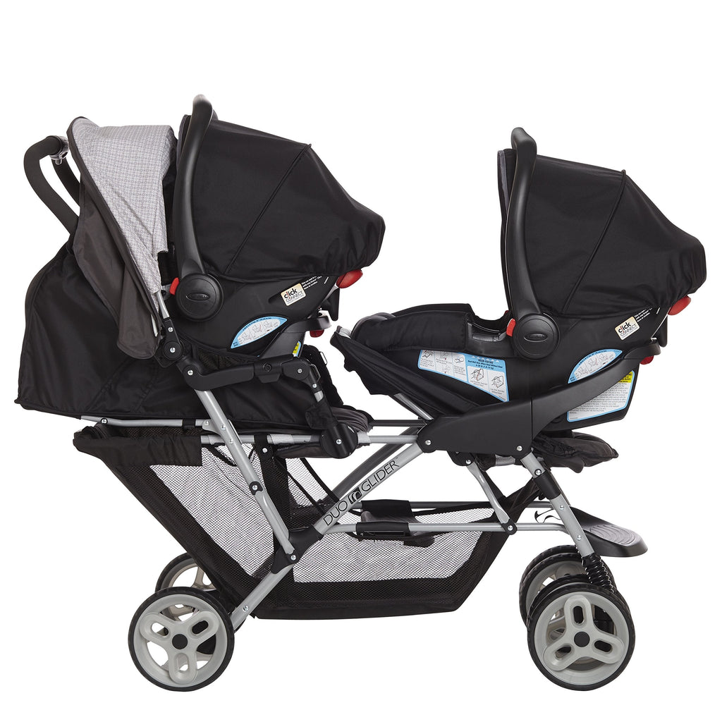 Double Tandem Stroller For Two Children Up To 40 Pounds Each With Car Seat Adapters And Easy One Hand Fold